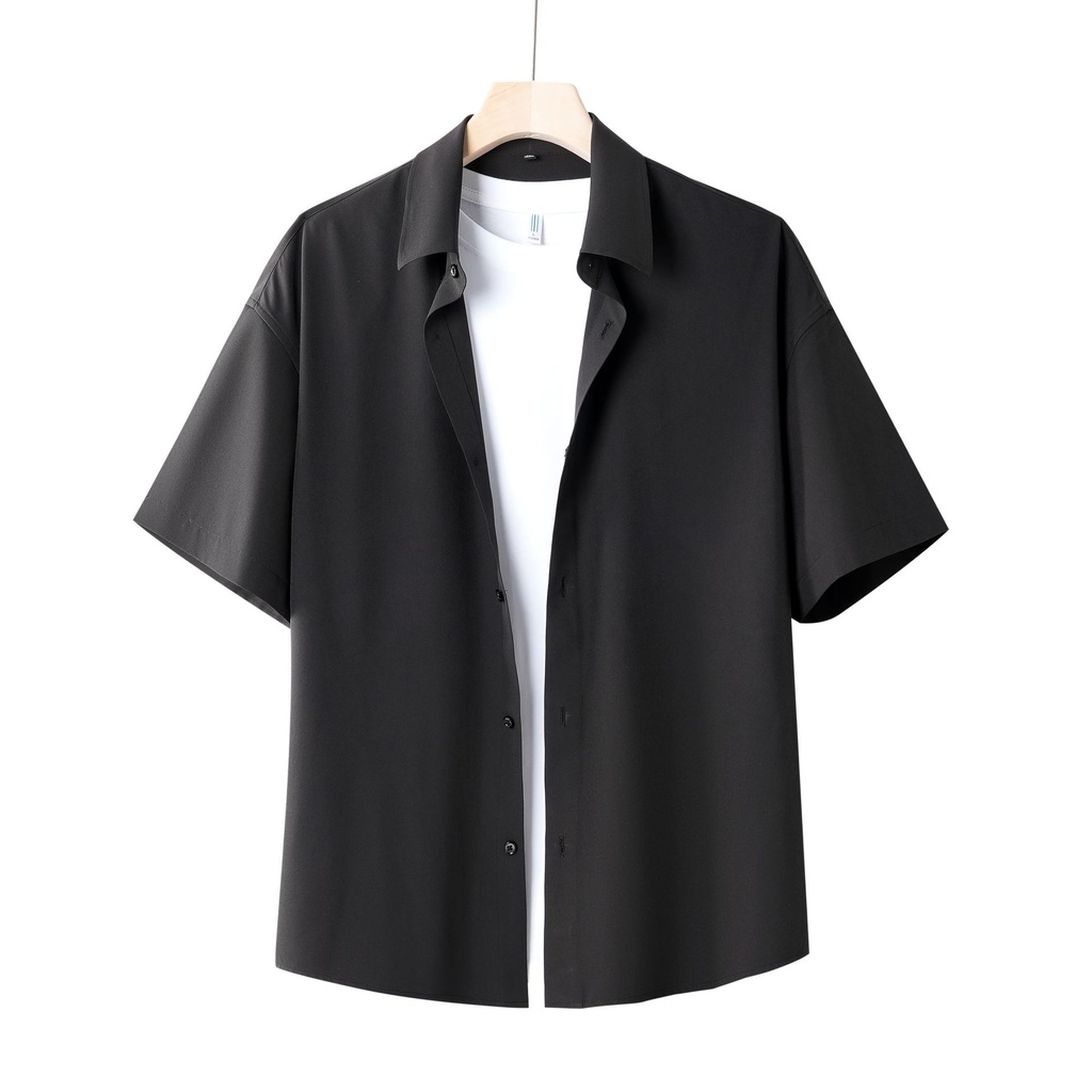 Stylish and modern men's shirt with a solid color and short sleeves — perfect for a comfortable and standout summer look
