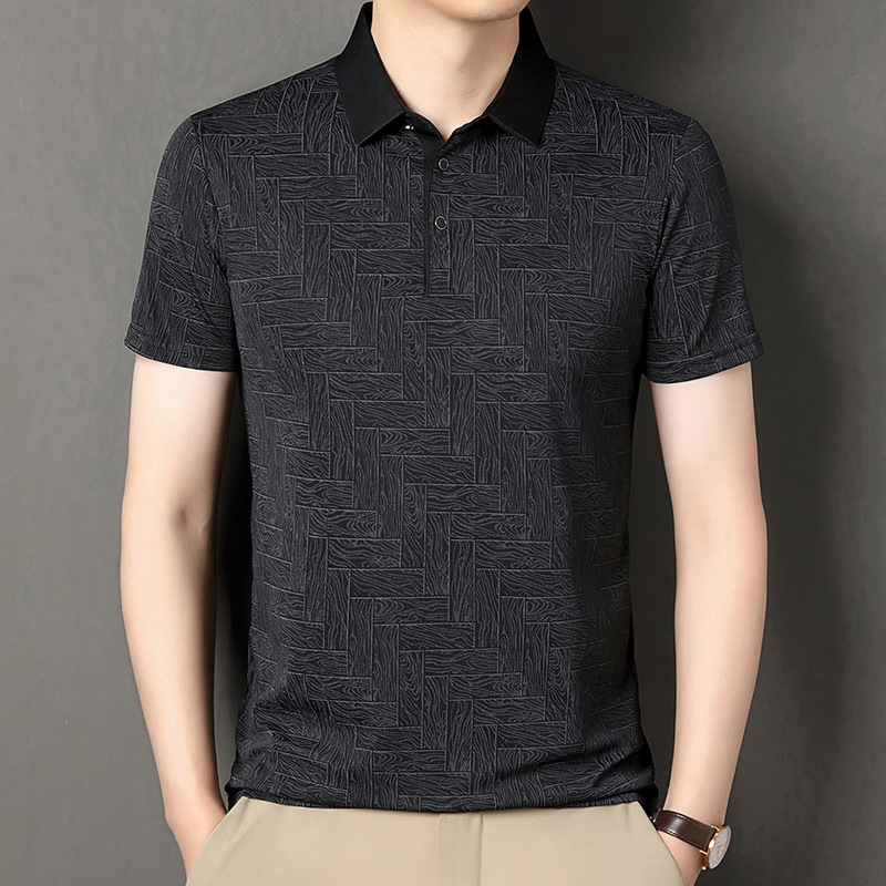 ’s short-sleeved blouse made from ice silk fabric with a stylish print — designed for practical elegance and everyday versatility