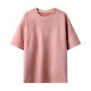 Men’s short-sleeved blouse made from lightweight solid-color suede fabric, featuring a round neckline and a loose fit — designed for comfort and easy wear