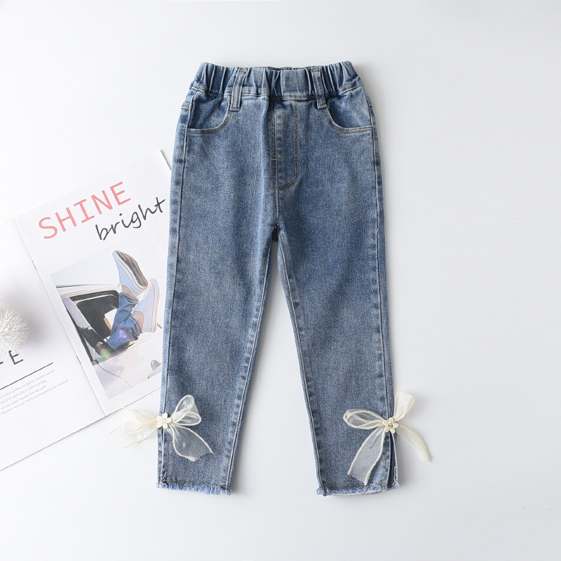 Korean Style Girls' Jeans – Chic and Soft Design with a Cute Bowknot Decoration
