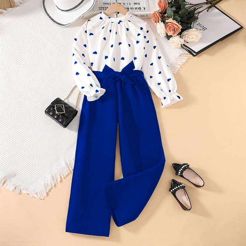 Spring Girls' Outfit – Long Sleeve Blouse with Matching Pants