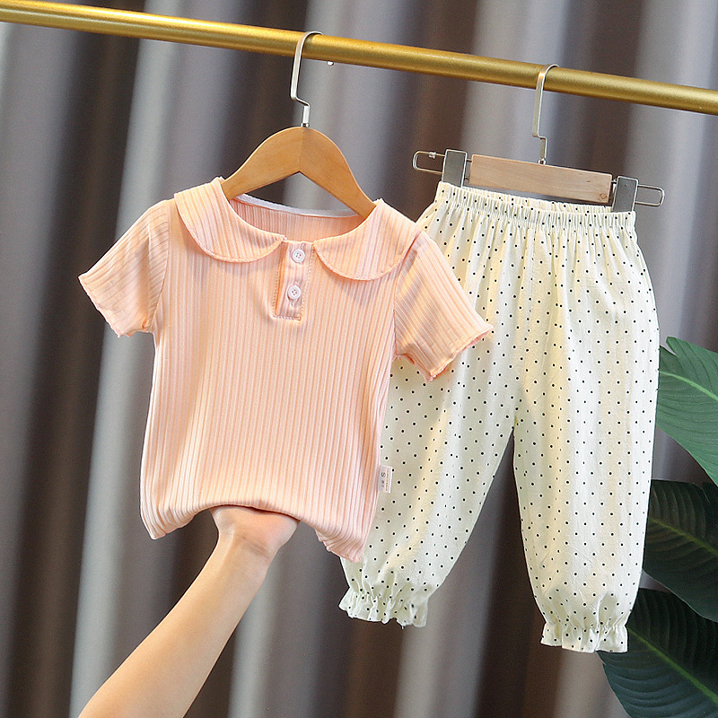 Elegant Girls' Set – Short Sleeve Top and Pure Cotton Pants for a Stylish and Comfortable Look