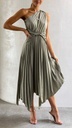Elegant summer women's dress in a solid color, featuring a feminine and chic design—perfect for casual and evening occasions