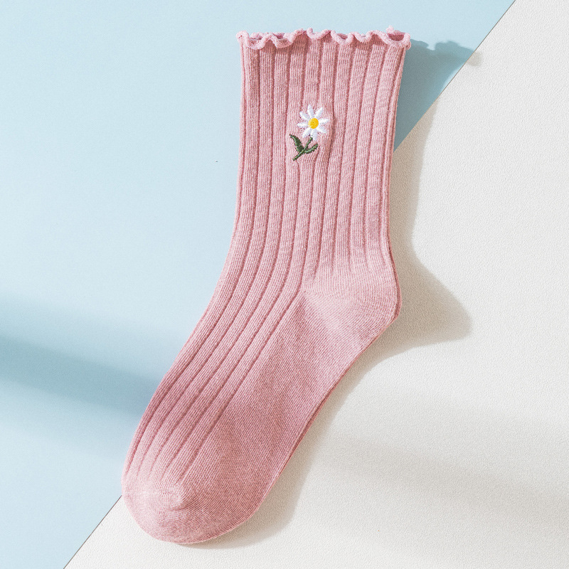 Japanese-Style Cute Daisy Lace Cotton Socks – Soft and Stylish Pile Design