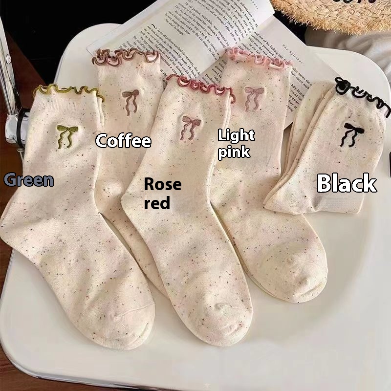 Women's Versatile Ruffled Pile Socks with Bow Accent