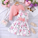 Girls' Colorful Suspender Skirt and Solid Coat Two-Piece Set