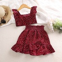 Girls' two-piece set featuring a polka dot top and an elegant lace skirt