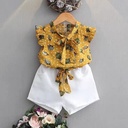 Girls' two-piece chiffon set with sleeveless floral top and matching skirt