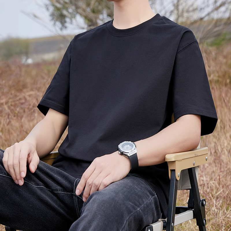 Men's Summer Loose-Fit Cotton T-Shirt – Solid Color with Short Sleeves for Comfortable Wear