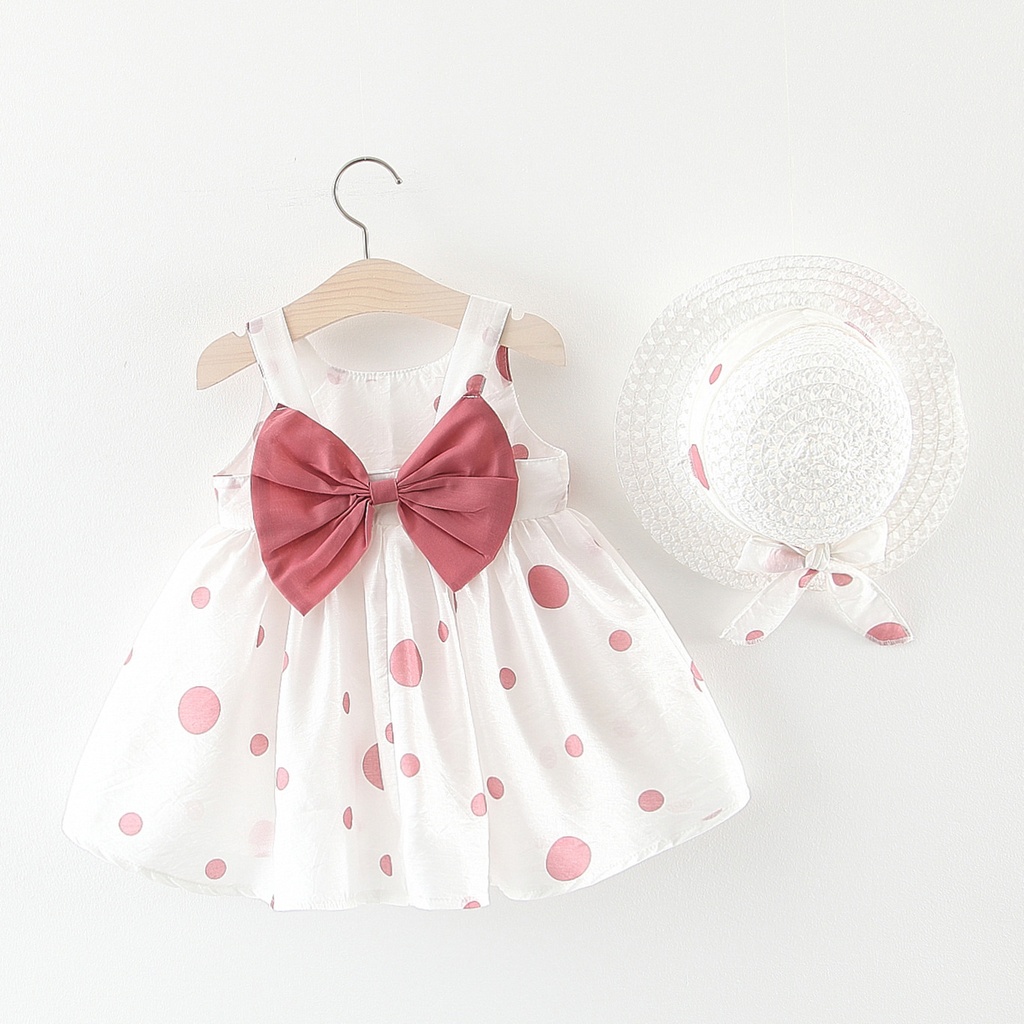 Girls' Sleeveless Strap Dress – Princess Style with Matching Hat Included