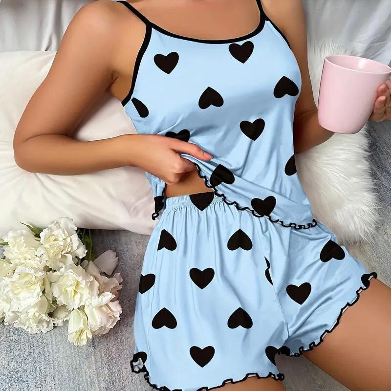 طقم بيجاما نسائي من قطعتين بتصميم حمالات – ملابس منزلية أنيقة ومريحة