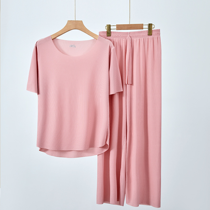 Summer Ice Silk Pajama Set – Two-Piece Short-Sleeved Suit