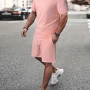 Men's Casual Two-Piece Set – Short Sleeve Crew Neck T-Shirt with Drawstring Shorts, Perfect for Summer Outdoor Activities
