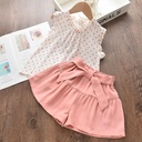 Girls' set consisting of a sleeveless polka dot blouse paired with stylish shorts