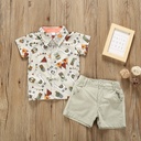 Summer two-piece children's outfit – short-sleeved cartoon print shirt paired with matching shorts