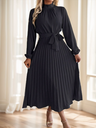 Elegant women's A-line dress adorned with a bow and charming pleats – a feminine design that adds a refined touch to your look, perfect for special occasions or elevated everyday outfits