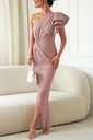 Solid-color dress featuring an off-shoulder neckline, hollow-out ruffle sleeves, and a side slit — European & American style