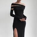 Elegant women’s dress with hollow-out details and a side slit for a striking look