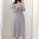 Elegant Vintage Mid-Length Chiffon Dress with V-Neck and Long Sleeves