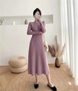 Women's mid-length wool dress with an A-line silhouette – fitted at the waist for an elegant and flattering look