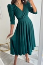 Women's Elegant Solid Color Swing Dress with Pleated Waist and 3/4 Sleeves – Slim Fit Design