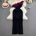 Elegant women's off-shoulder dress featuring 3D floral details for a charming and feminine look