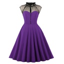 Women's Elegant Retro Dress with Mesh Paneling and Flutter Sleeves