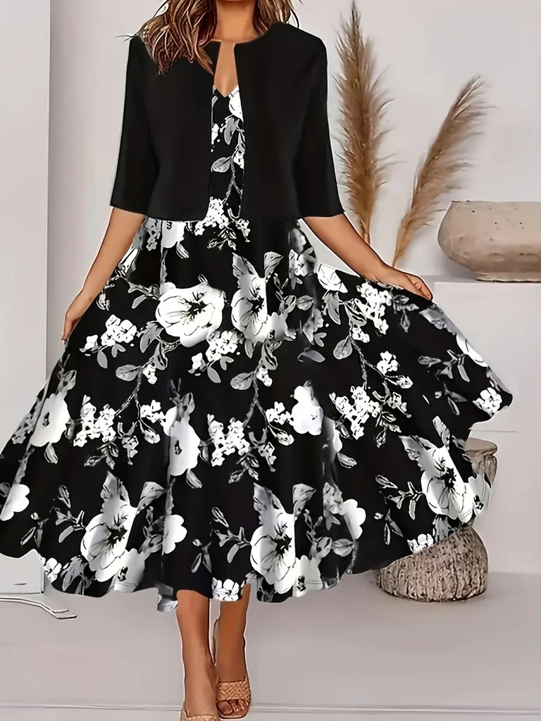 Women's Elegant Printed Fashion Two-Piece Dress Set