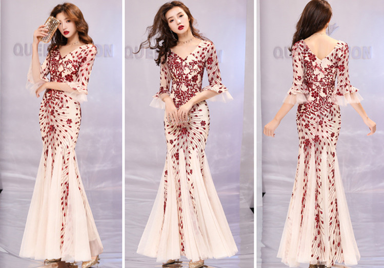 Shine with elegance in this sophisticated princess-cut slim evening dress — perfect for formal events and special occasions