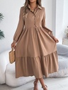 Loose dress with long sleeves and elegant ruffles, featuring a lapel collar for a comfortable casual look