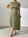 Elegant women's dress featuring an asymmetrical design with ruffled details that add a charming and modern feminine touch