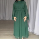 Elegant solid-color dress with modern mesh patchwork and refined detailing – a feminine and stylish design suitable for various occasions