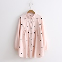 Plus-size women's shirt with a loose and lightweight design, featuring elegant embroidery, a mid-length cut, and long sleeves for a stylish and comfortable look