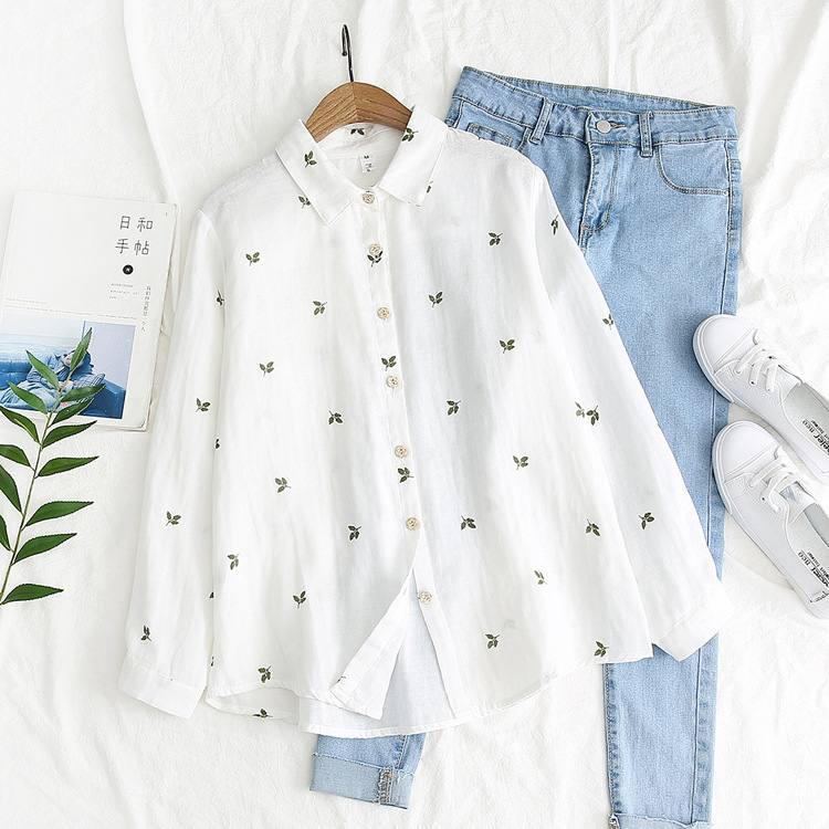 Women's Long-Sleeve Shirt – Featuring Autumn Leaves Print for an Elegant Look