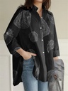 Women's Long-Sleeve Cotton and Linen Shirt – Loose Fit with an Elegant Print