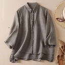 Elegant Women's Shirt – Made from a Cotton-Linen Blend with a Faux Two-Piece Design