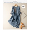 Loose dress with artistic embroidery and half sleeves, made from a linen-cotton blend — elegant and comfortable