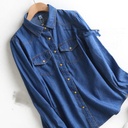 Elegant women's denim shirt with long sleeves, made of lightweight fabric and featuring a slim fit design