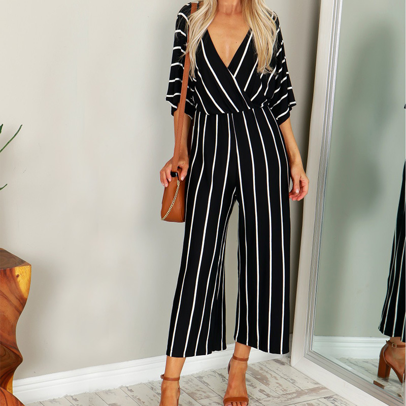 Elegant women's striped jumpsuit with wide-leg cut