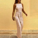 Elegant women's sleeveless jumpsuit embellished with shiny sequins