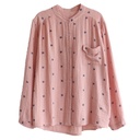 Soft cotton blouse with long sleeves, featuring a cardigan-style design and elegant print