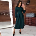 Long-sleeve waist-cinched dress in a solid color