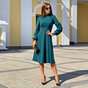 Modern and elegant mid-length dress with a round neckline