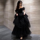 Luxurious French evening dress with a puffy skirt and a refined, elegant touch