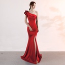 Elegant long evening gown featuring a slim silhouette and a fishtail hem that adds a touch of allure