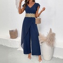 Modern women’s jumpsuit with a V-neck, elegantly adorned with lace detailing