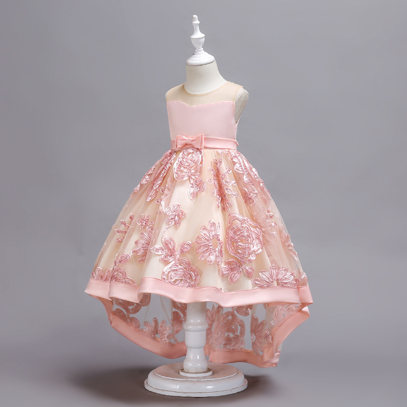 Soft girls' dress made of layered tulle with elegant 3D embroidery for a charming look on special occasions
