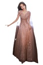 An elegant evening dress with a modern design that highlights sophistication and charm
