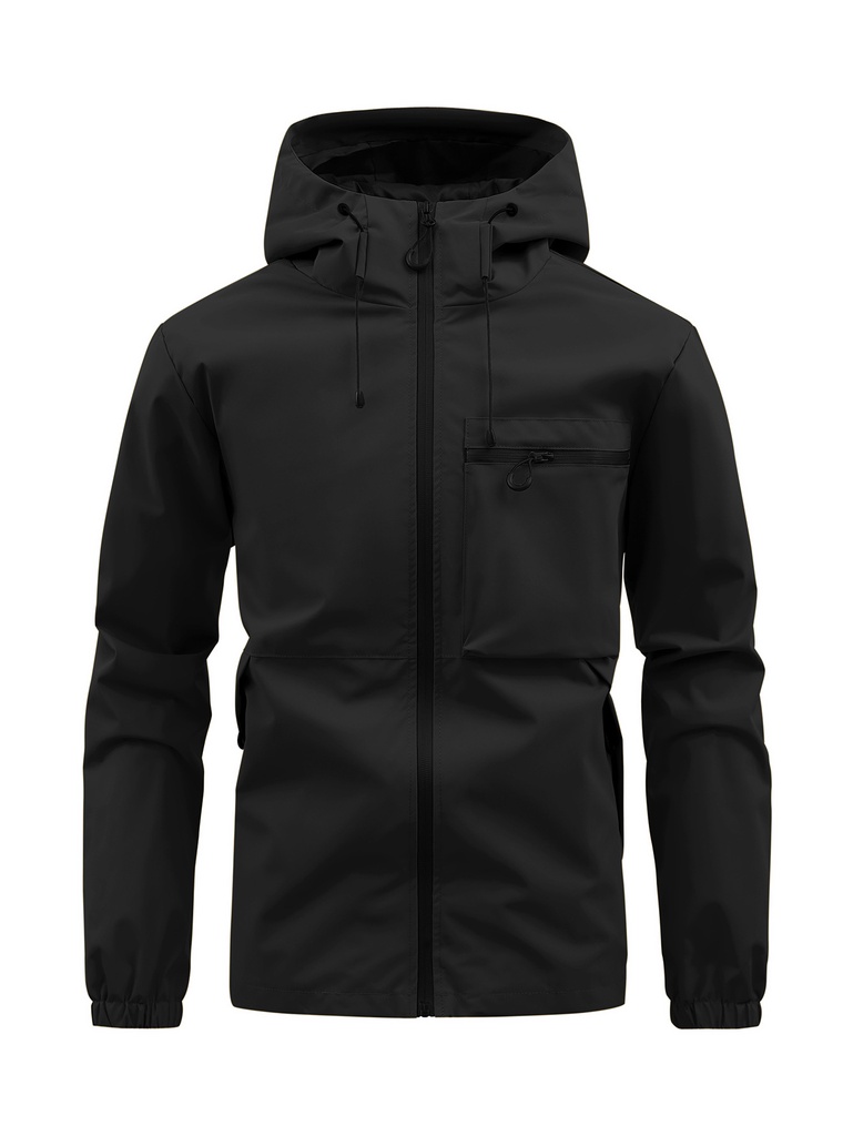 Men's casual hooded jacket – solid color with a practical multi-pocket design