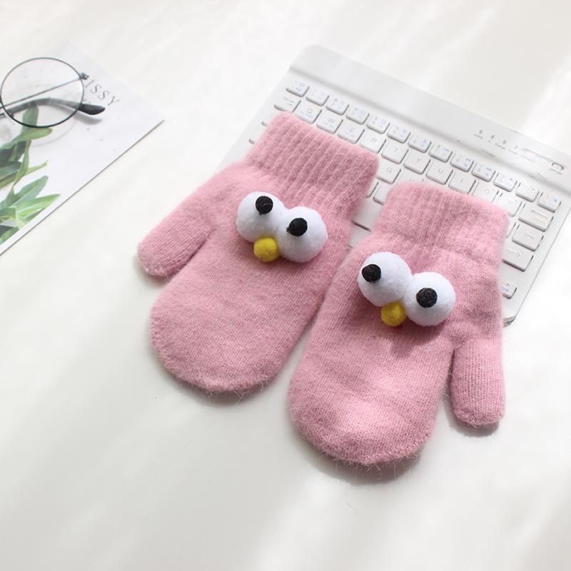 Children’s Unisex Gloves with Rabbit Fur and Cute Big Eyes Design